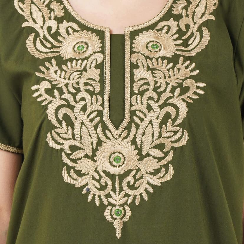 KOI SLEEPWEAR Women's Cotton Blend Floral Embroidered Maxi Length Nightgown (MH Green, 2XL/3XL) view 3