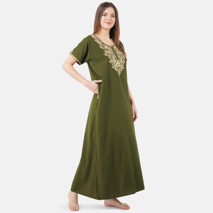 KOI SLEEPWEAR Women's Cotton Blend Floral Embroidered Maxi Length Nightgown (MH Green, 2XL/3XL) view 4