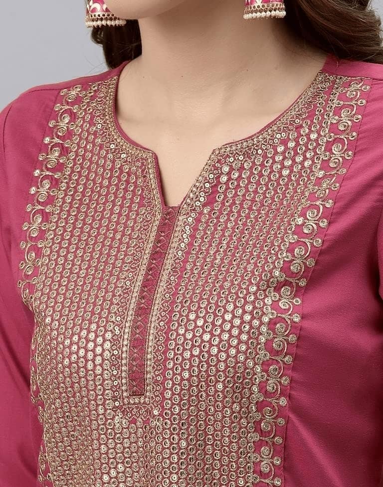 Buy & Try Rayon Kurta Pant Set with Dupatta | Chinon Art Silk Kurti Set with Embrodry Work for Wedding, Party & Festival. view 4