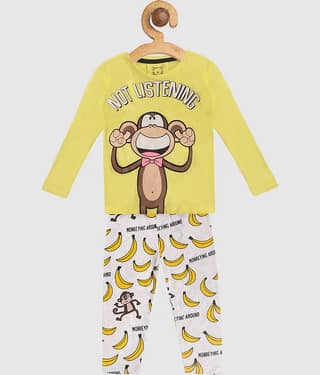 Lazy Shark Pack of 1 Boys Cotton Blend Nightsuit Set ( Yellow )