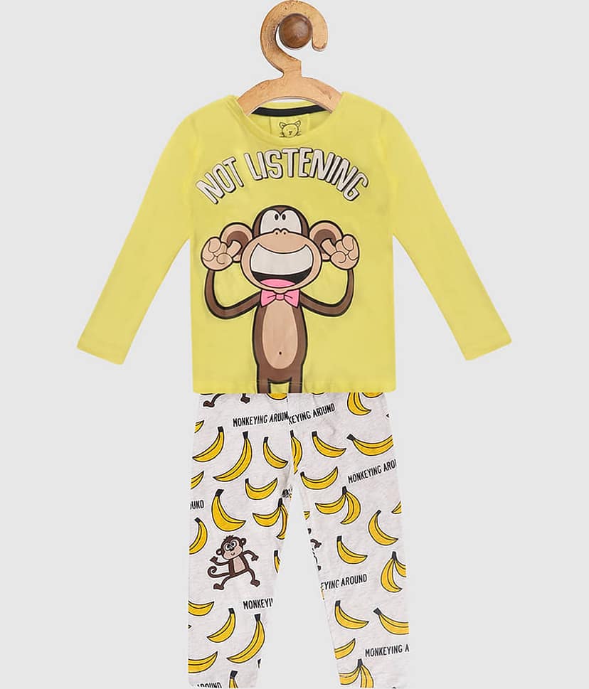 Lazy Shark Pack of 1 Boys Cotton Blend Nightsuit Set ( Yellow )
