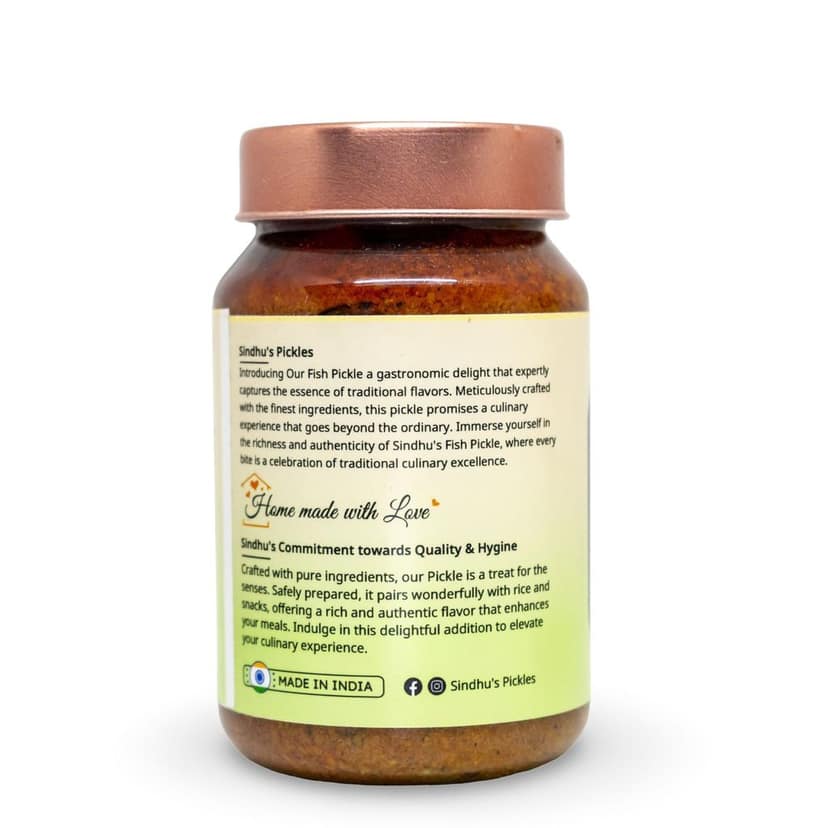 Sindhu's Tangy Regular Fish Pickles, 100g, Authentic Indian Flavor view 3