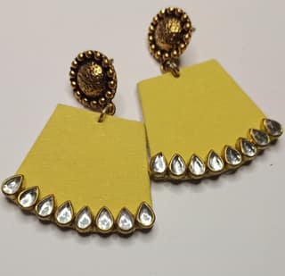 Elegant Yellow Fabric Kundan Earrings - Lightweight Festive Jewelry