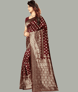 GARIYA Banarasi Silk Embellished Saree With Unstitched Blouse Piece ( Blue )