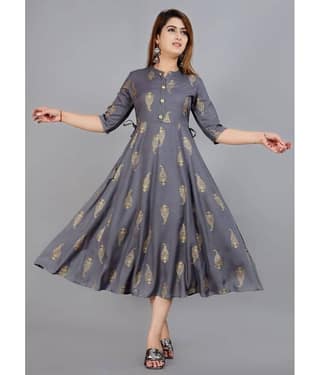 NUPITAL - Grey Rayon Women's Flared Kurti ( Pack of 1 )