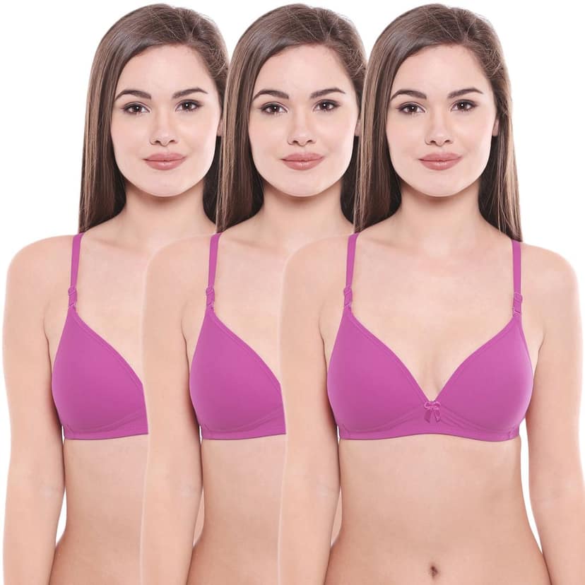 Bodycare Polycotton Padded Non wired Tshirt Bra-Pack of 3