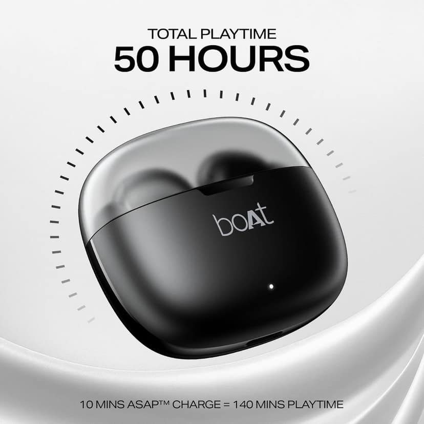 Boat Airdopes 212 Bluetooth TWS Wireless Earbuds with Mic, 50H Battery, ENx Tech, Beast Mode, ASAP Charge, Easy Touch Controls - Noir Black view 6
