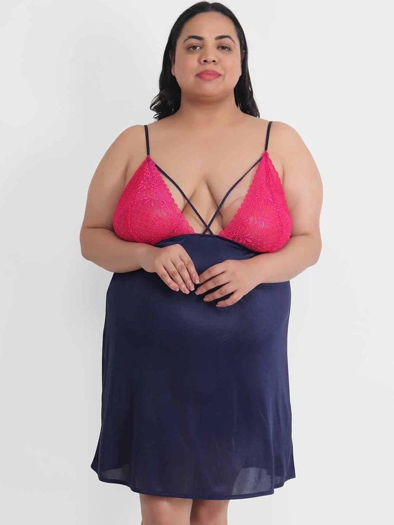 Klamotten Women's Plus Size Sexy Babydoll Dress With Lace for Honeymoon BB39N view 2