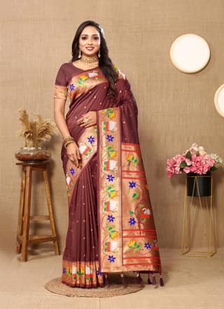 Soft Paithani silk saree with Meenakari weaw...