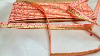 Peach and Gold Metallic Sari Border Trim Ribbon