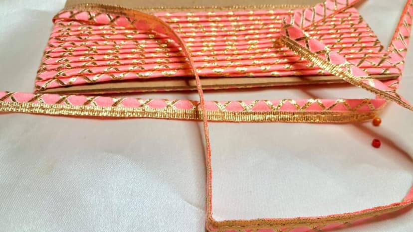 Peach and Gold Metallic Sari Border Trim Ribbon
