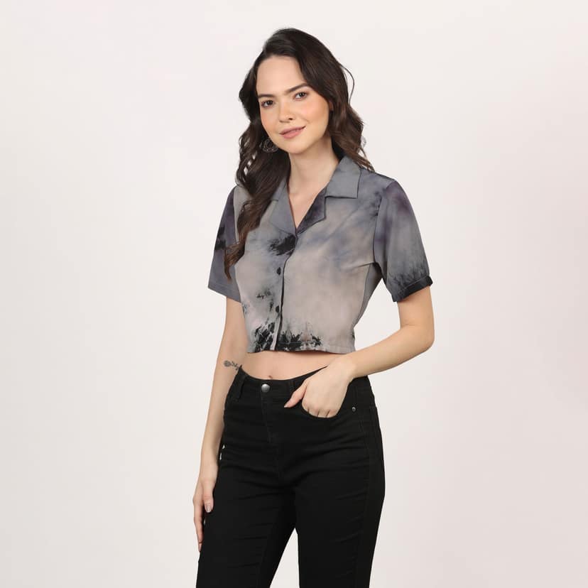 Women Stylish Tie & Dye Crop Shirt view 5