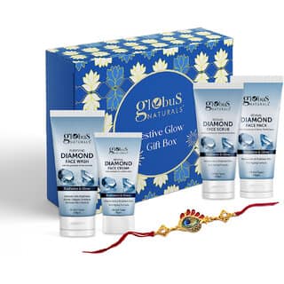 (Combo of 4 ) Globus Naturals Revival Diamond Rakhi Glow Gift Box, Face Wash 100Gm, Face Scrub 100Gm, Face Cream 50Gm, Face Pack 100Gm