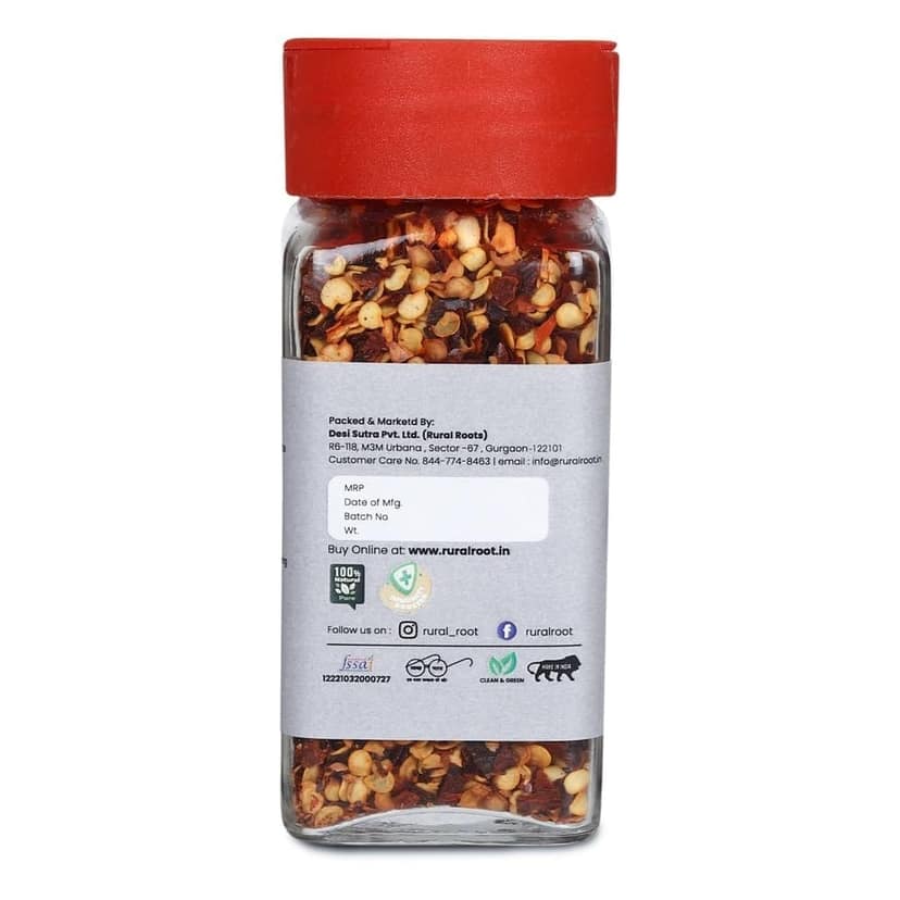 Rural Roots Chilli Flakes - 70g | Dry Red Chilli Flakes Seasonings | Spicy Dried Pizza Pasta Seasoning | 100% Natural Crushed Red Chili | Zero Added Colours, Fillers, Additives & Preservatives view 3