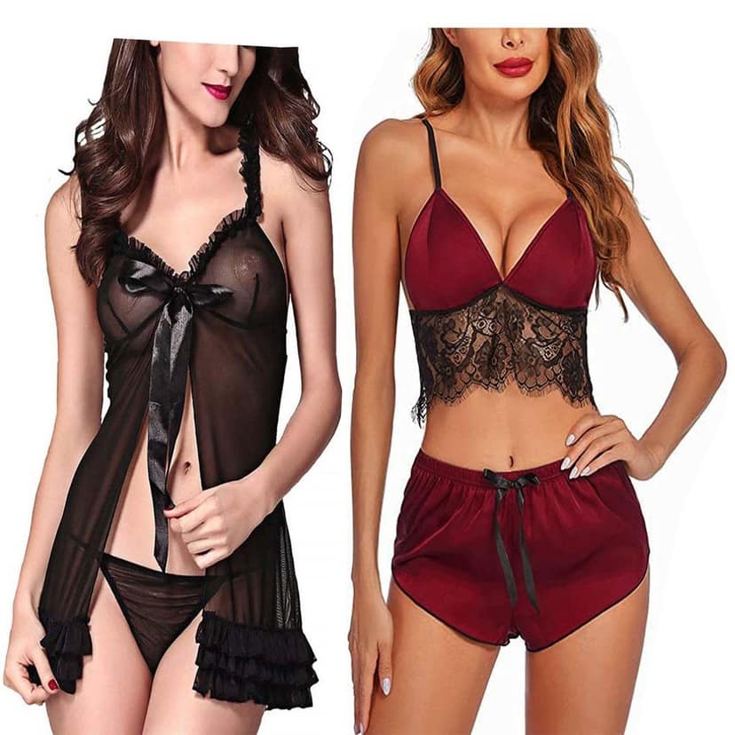Babydoll Night dress with panty Stylish Nikar bra set for women girls Combo Pack 2 view 4
