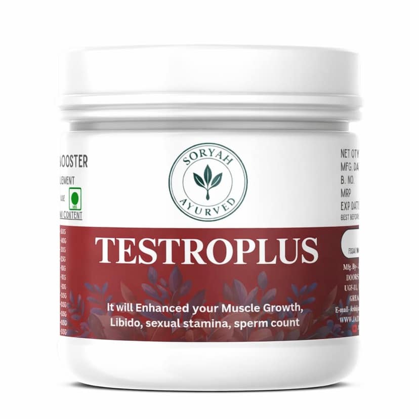 Soryah Ayurved TestroPlus Herbal Testosterone Booster Powder with Safed Musli, Ashwagandha, Shilajit & Ginseng, Supports Strength, Stamina & Male Vitality, 200g