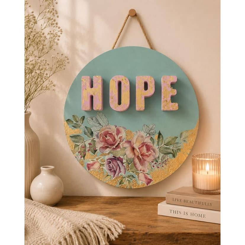HOPE Floral Wood Wall Hanging