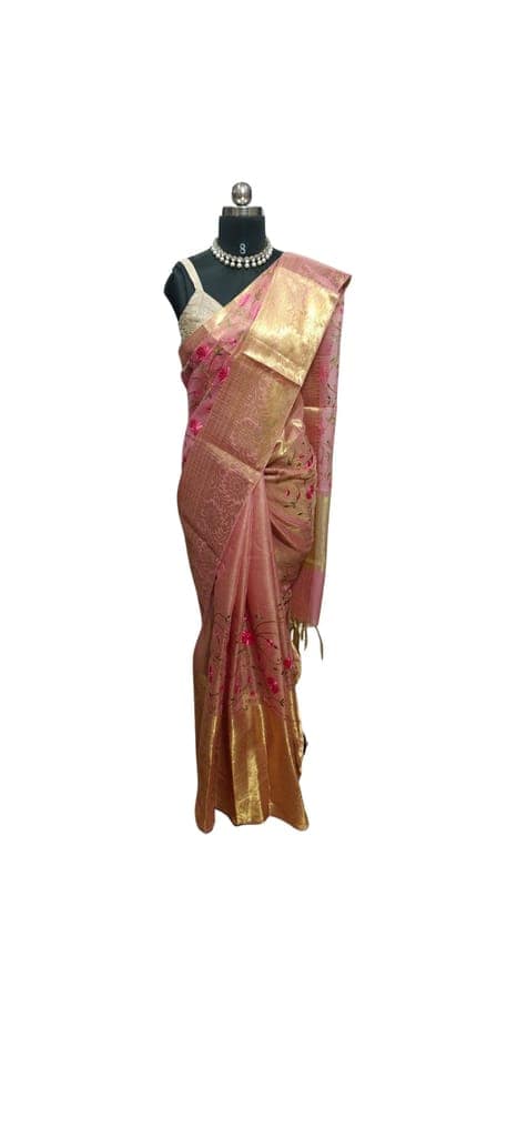 Golden Pink tissue Saree