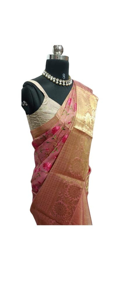 Golden Pink tissue Saree view 2