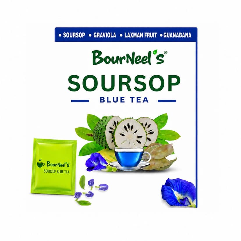 BourNeel's® Soursop Blue Tea Box (20 Bags) |Dipping Tea Bags | Combination of Dry Soursop/Graviola Leaves & Butterfly Pea Dry Flower | No Preservatives | Graviola Laxman Phal Dry Leaves | High Vitamin C | Kadha Tea | view 2