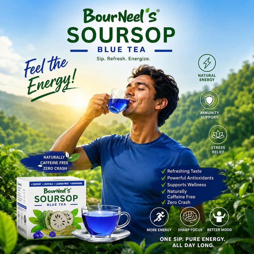 BourNeel's® Soursop Blue Tea Box (20 Bags) |Dipping Tea Bags | Combination of Dry Soursop/Graviola Leaves & Butterfly Pea Dry Flower | No Preservatives | Graviola Laxman Phal Dry Leaves | High Vitamin C | Kadha Tea | view 5