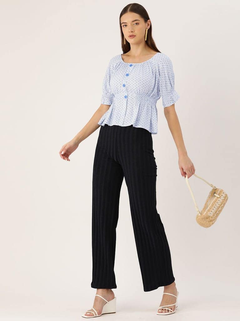 Polka Dots Print Puff Sleeves Peplum Top view 4