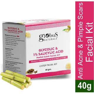 Globus Naturals Anti Acne Glycolic Salicylic Acid 6 Step Facial Kit For Oil Control Skin Lightening Suitable For Oily Acne Prone Skin 40gm