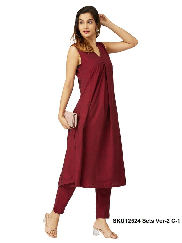 Elegant White V-Neck Sleeveless Cotton Kurta with Trousers Set view 10