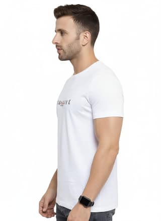 Men White Round Neck Printed T-Shirt – Positive Attitude Graphic Tee