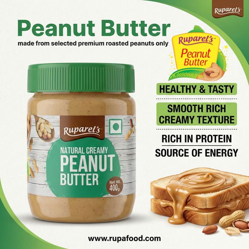 Ruparel’s Natural Creamy Peanut Butter 400g | 100% Roasted Peanuts | Source of Protein | Delicious & Wholesome | Smooth Nut Butter Spread for Bread, Sandwich & Smoothies view 3
