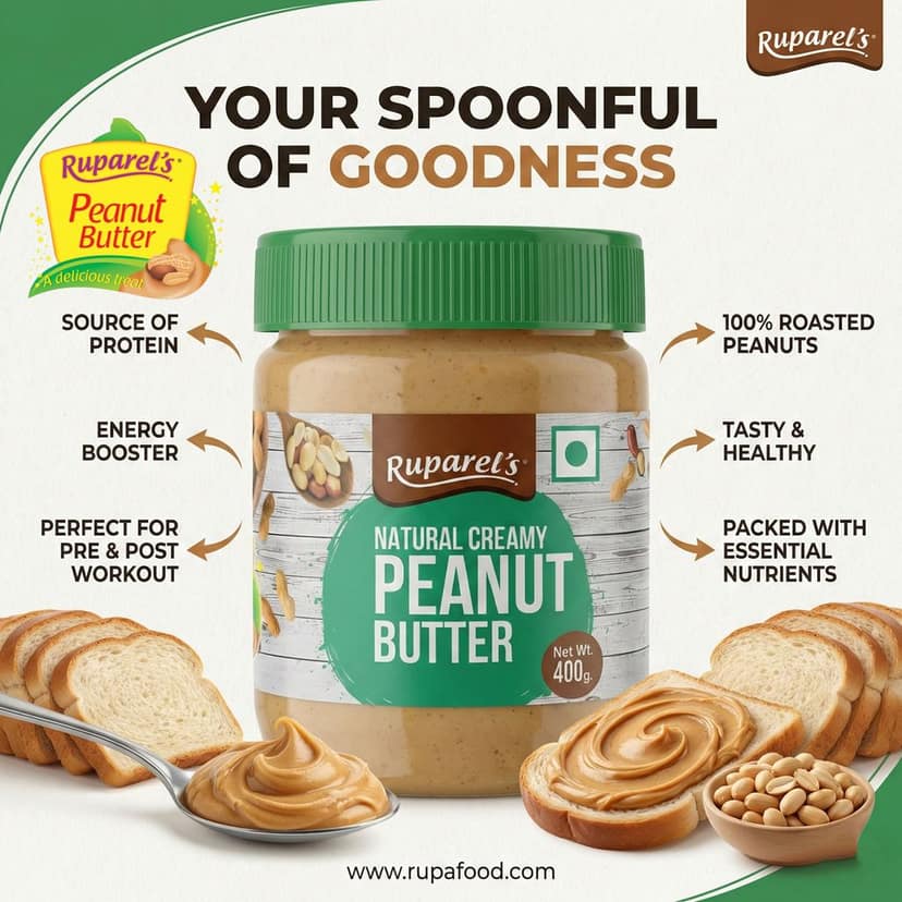 Ruparel’s Natural Creamy Peanut Butter 400g | 100% Roasted Peanuts | Source of Protein | Delicious & Wholesome | Smooth Nut Butter Spread for Bread, Sandwich & Smoothies view 5