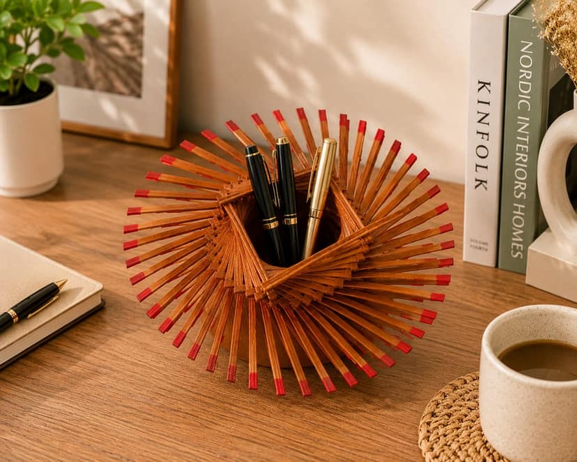 House of Ram Handmade Bamboo Pen Stand | Decorative Desk Organizer for Pens, Pencils & Stationery | Office & Study Table Accessory
