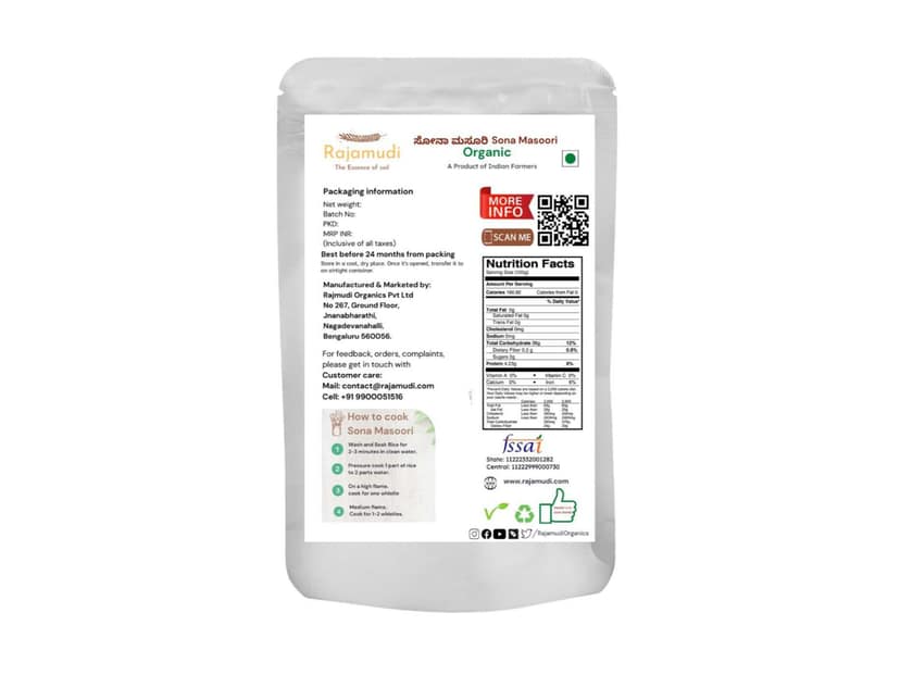 Rajamudi Organics Organic Sona Masuri Rice - 1 Kilogram view 2