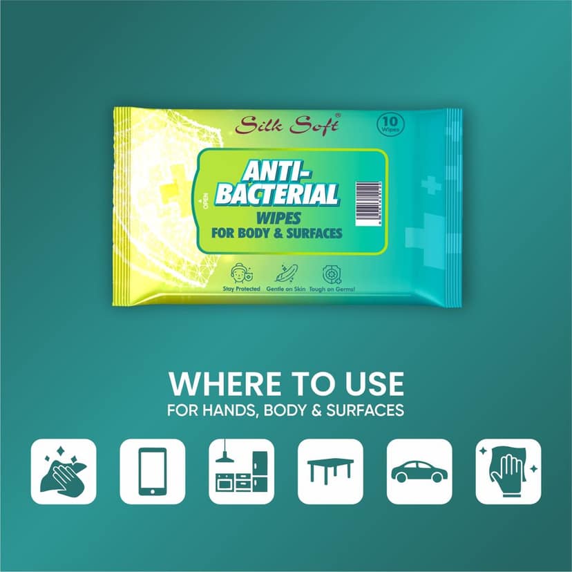 Silk Soft Anti-Bacterial Wet Wipes (Pack of 3) | Germ Protection Disinfectant Wipes | Alcohol-free & Paraben-free | Extra Thick Wet Wipes for Skin & Surfaces with freshness | view 8