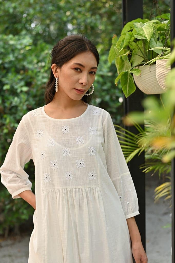 Jasmine Sindhi Hand Embroidered Cotton A-Line Dress view 4