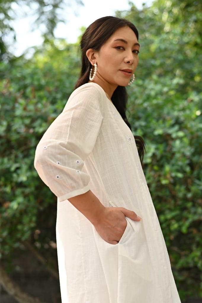 Jasmine Sindhi Hand Embroidered Cotton A-Line Dress view 7