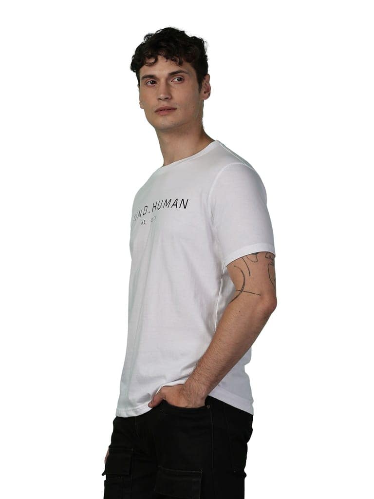 Cotton White Kind Human T-Shirt view 2