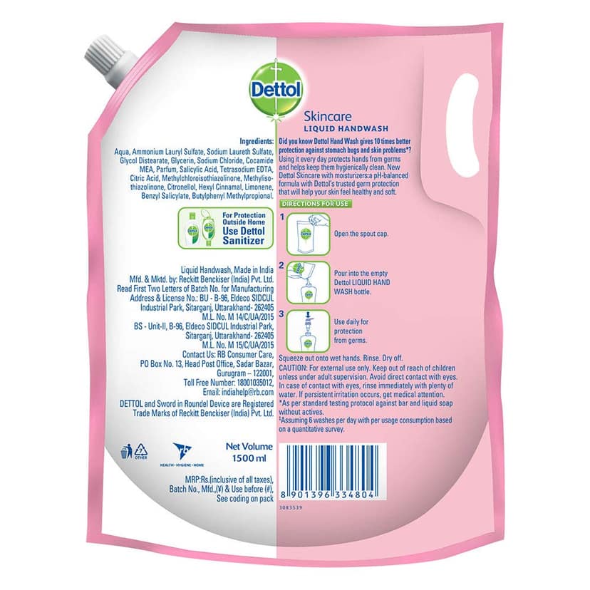 Dettol Liquid Handwash Refill Skincare 1500 Ml view 2
