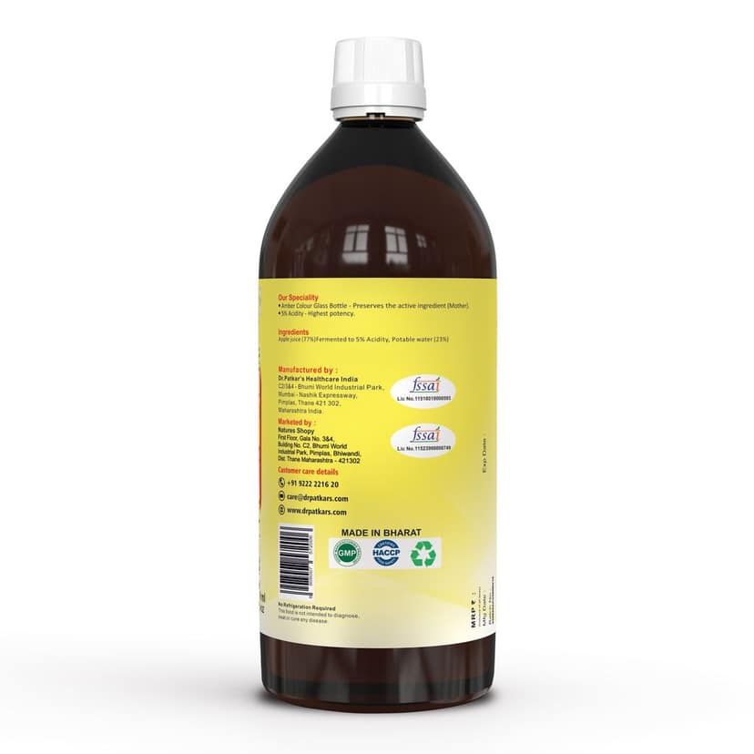 Dr. Patkar's Apple Cider Vinegar with Mother Vinegar | Unfiltered & Undiluted | Suitable for Weight Management & Improved Immunity (With Mother) 500ml (Pack of 2) view 2