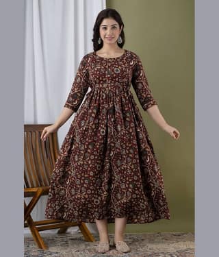 Nevisha Style Brown Cotton Maternity Kurta