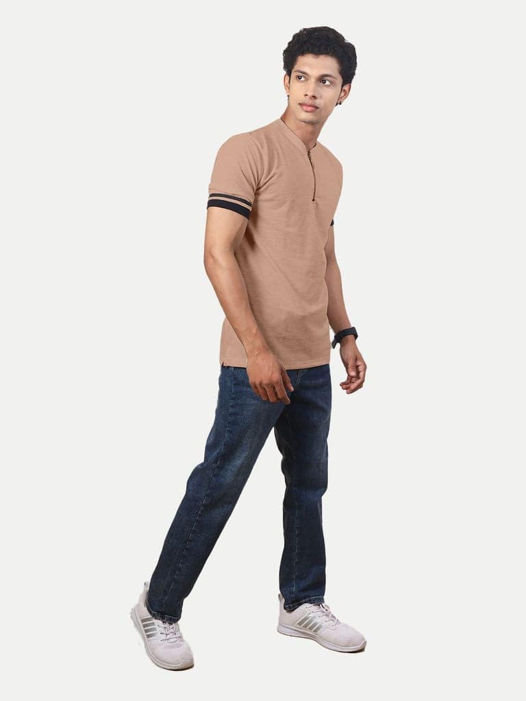 Men Solid Tees Henley Neck- Beige Colour view 2