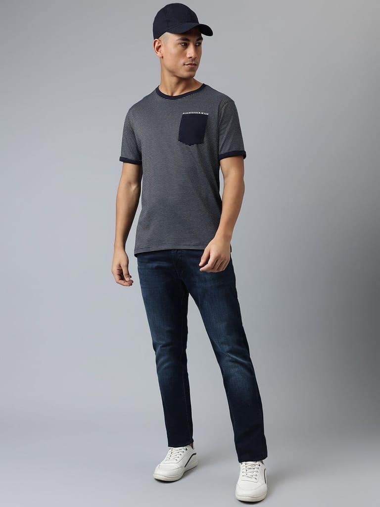 Men Navy Regular Fit Crew Neck Neck T-Shirt view 5
