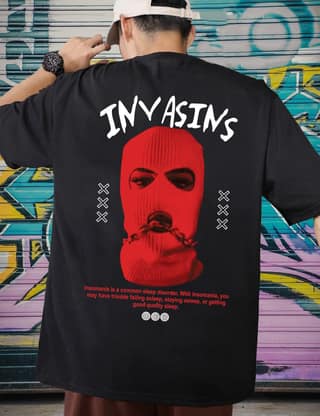 SCOTT FINCHER Men's INVASINS Black Graphic Printed Tee - Red Balaclava Design : AA(ARN)BLACK_304