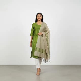 Parrot Green Mangalagiri Raw Silk Kurti with Buttas and Dupatta