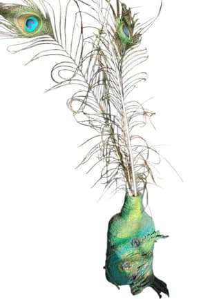 Unique Hand-Painted Vase with Peacock Feather