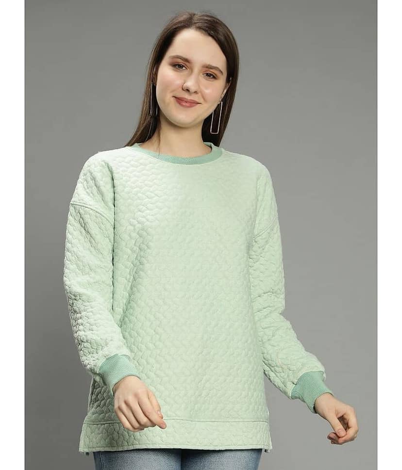 NUEVOSDAMAS Polyester Green Non Hooded Sweatshirt