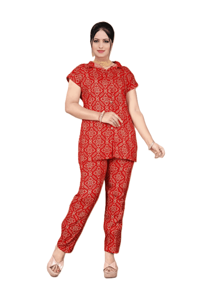 PickCell Delta Fabric Chundai Coord Set for Women | Red
