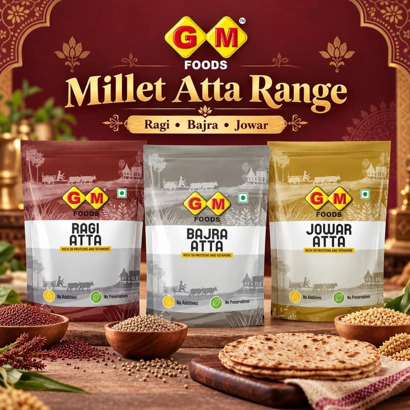 GM Foods Healthy Millet Atta Combo | Ragi Atta 500g + Bajra Atta 500g + Jowar Atta 500g | Pack of 3 | Nutritious Millet Flour for Roti, Chapati & Bhakri | No Added Preservatives view 2