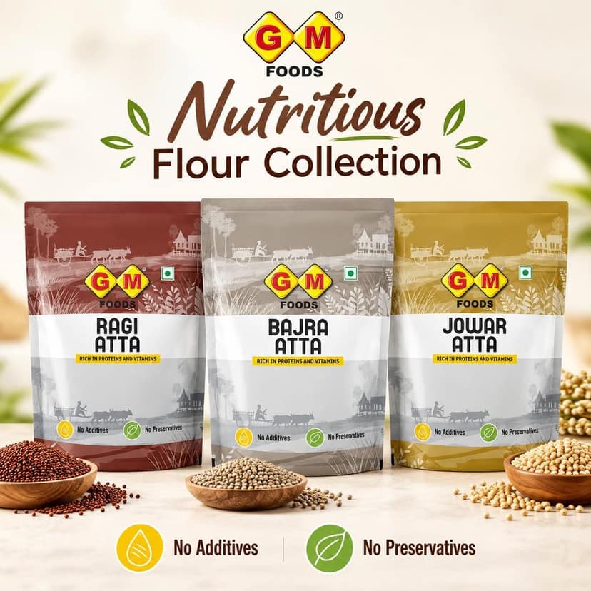 GM Foods Healthy Millet Atta Combo | Ragi Atta 500g + Bajra Atta 500g + Jowar Atta 500g | Pack of 3 | Nutritious Millet Flour for Roti, Chapati & Bhakri | No Added Preservatives view 4