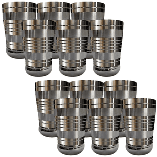 SHINI LIFESTYLE (Pack of 12) Stainless Steel Glass, Heavy gauge, Affordable 12pc water glass Glass Set Water/Juice Glass (375 ml, Steel, Silver)